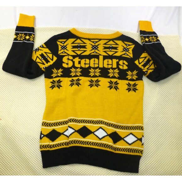 NFL Steelers V-Neck Ugly Christmas Sweater Size M Black & Gold Knit - Picture 2 of 8